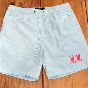 NWOT Psycho Bunny Aqua Blue and Pink Swim Trunks with Logo
